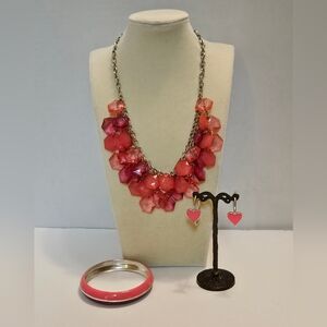 Pink & Silver Tone Statement Necklace Set